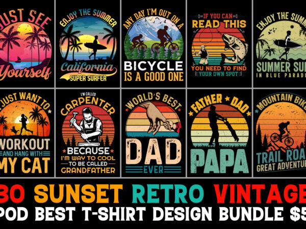 Sunset retro vintage t-shirt design bundle