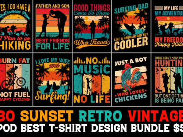 Sunset vintage retro t-shirt design bundle Sunset vintage retro t-shirt design bundle
