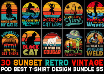 Sunset Vintage T-Shirt Design Bundle