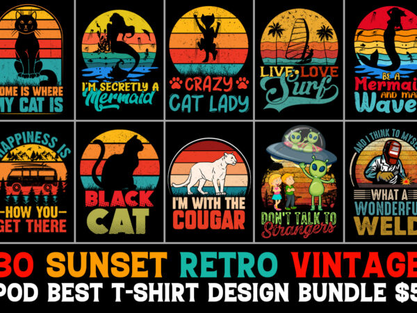 Sunset vintage t-shirt design bundle