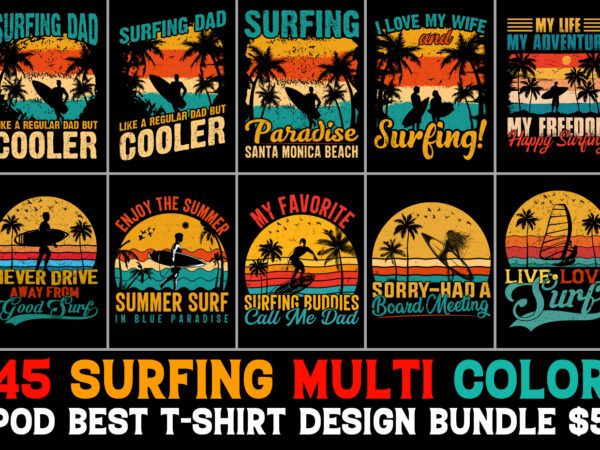 Surfing t-shirt design bundle Surfing t-shirt design bundle