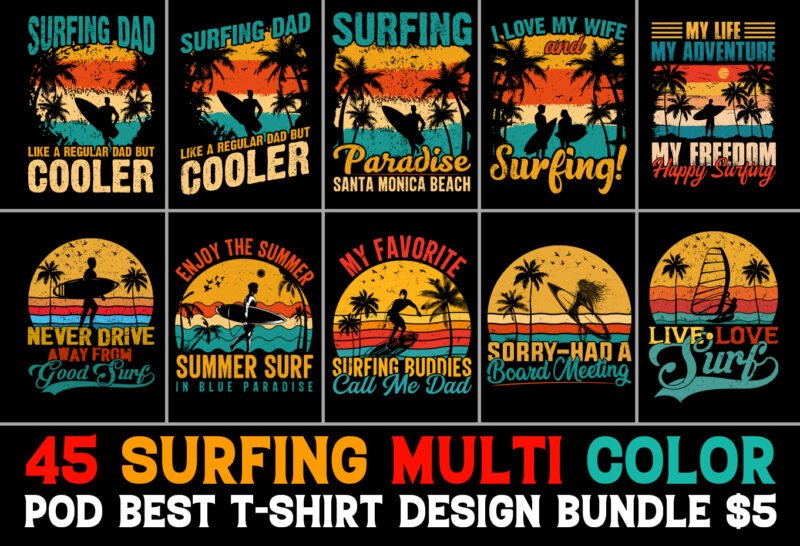 Surfing T-Shirt Design Bundle