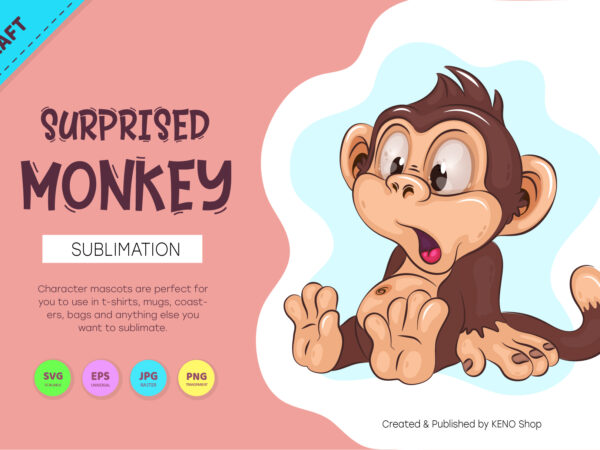 Surprised cartoon monkey. crafting, sublimation. t shirt template vector