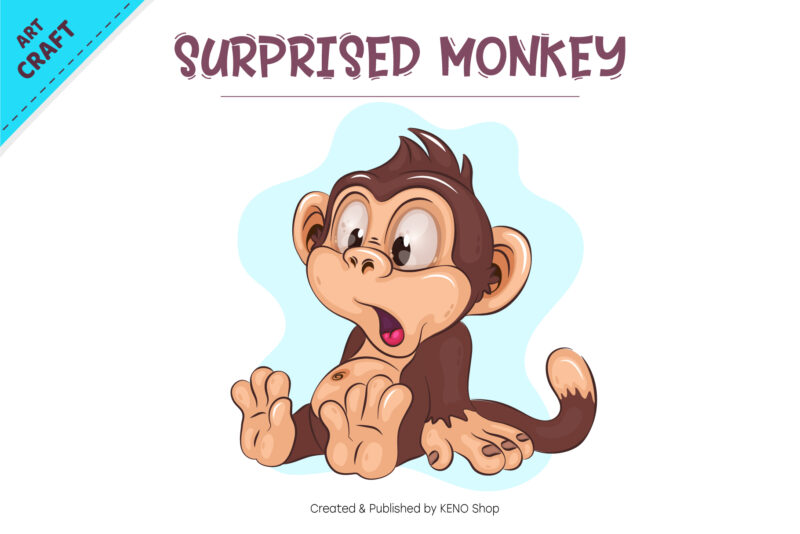 Surprised Cartoon Monkey. Crafting, Sublimation.