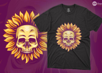 Skull Sun Flower – Illustration t shirt template vector