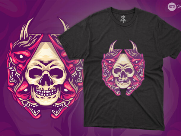 Skull oni mask – illustration t shirt template vector