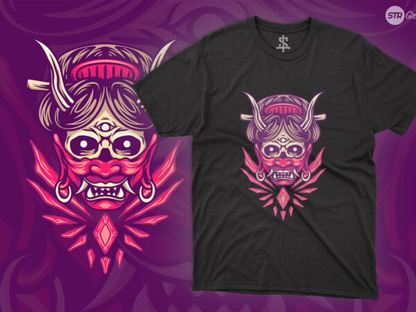 Skull geisha and mask – illustration t shirt template vector
