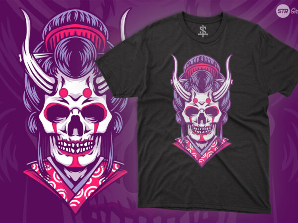 Skull geisha – illustration t shirt template vector