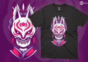 Skull Geisha Kitsune – Illustration t shirt template vector