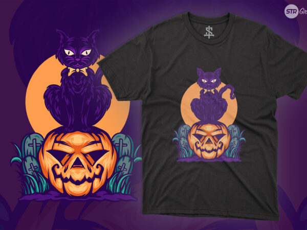 Devil cat and pumpkin – illustration t shirt vector illustration