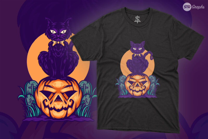 Devil Cat And Pumpkin – Illustration