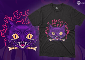 Scary Devil Cat – Illustration t shirt template vector