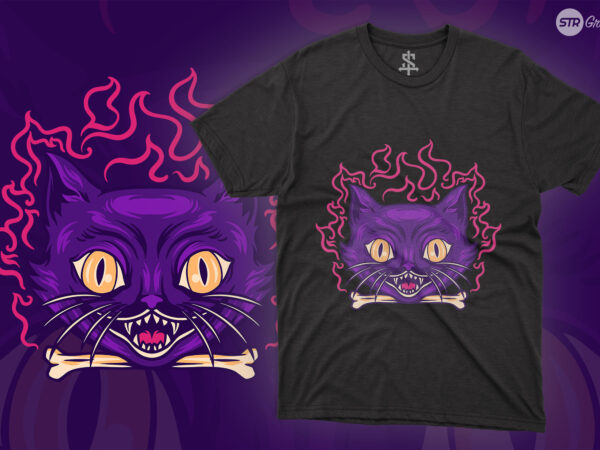 Scary devil cat – illustration t shirt template vector