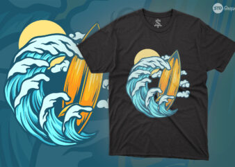 Surf And Summer Waves – Illustration t shirt template vector