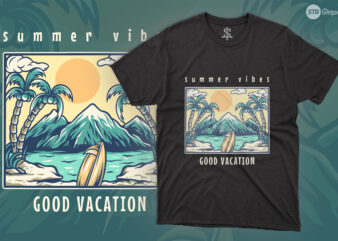 Mountain And Beach Summer – Illustration t shirt designs for sale