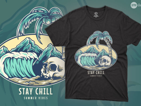 Skull child in beach summer – illustration t shirt template vector