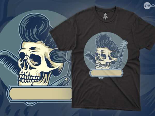 Skull babershop – illustration t shirt template vector