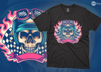 Skull Retro Rider Motorcycle – Illustration