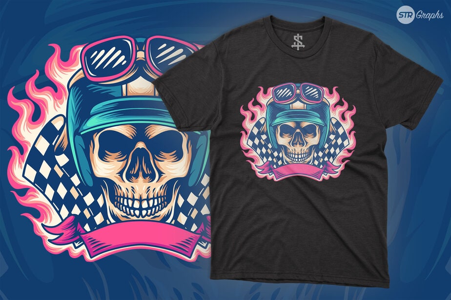 Skull Retro Rider Motorcycle - Illustration - Buy t-shirt designs