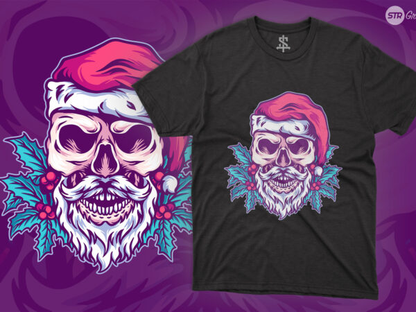 Skull santa claus christmas – illustration t shirt template vector