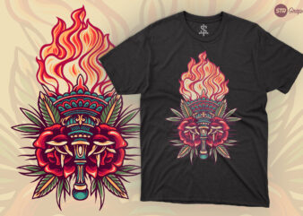 Torch And Flowers – Retro Illustration t shirt designs for sale
