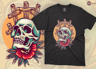 Skull And Cross – Retro Illustration t shirt template vector