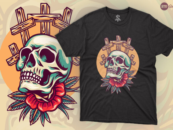 Skull and cross – retro illustration t shirt template vector