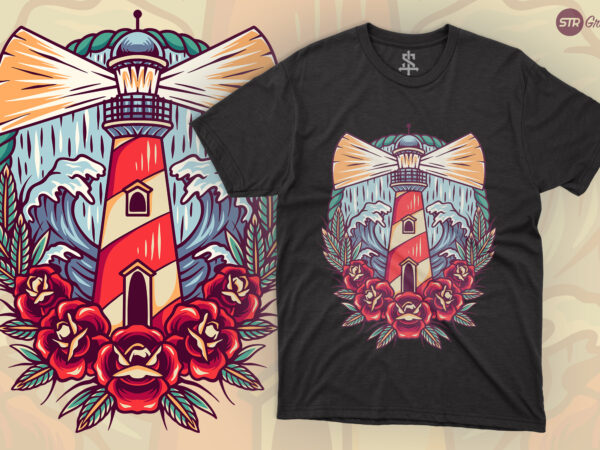 Lighthouse – retro illustration t shirt vector graphic
