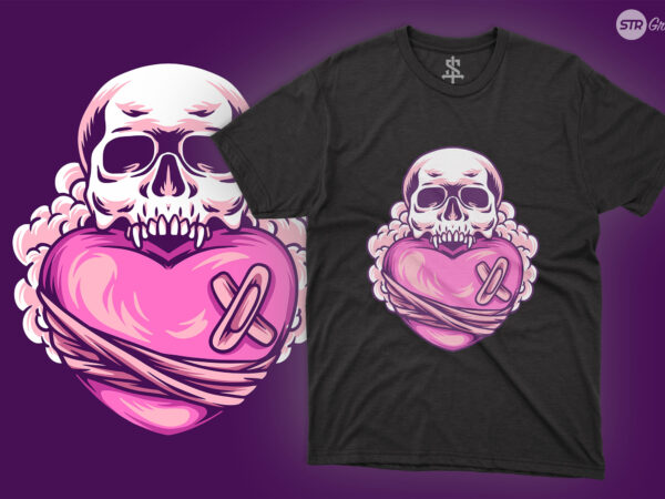 Skull love – illustration t shirt template vector