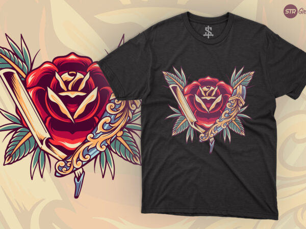 Rose babershop – retro illustration t shirt design online