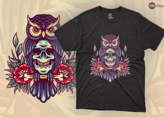 Owl And Skull – Retro Illustration t shirt design online