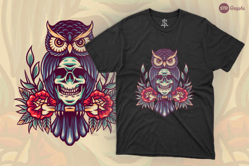 Owl And Skull – Retro Illustration