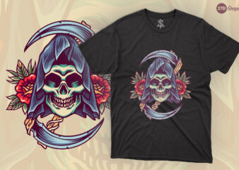 Grim Reaper – Retro Illustration t shirt design template