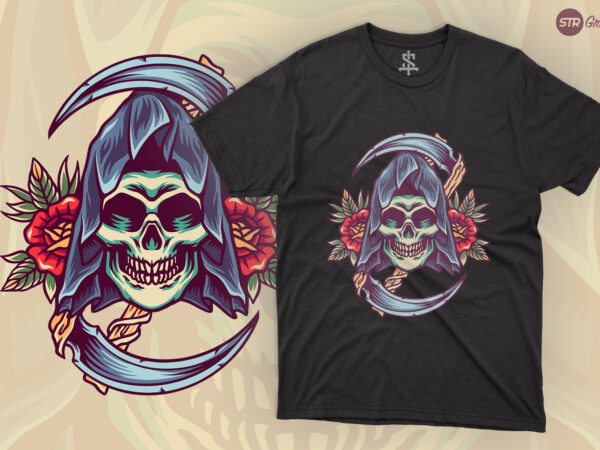 Grim reaper – retro illustration t shirt design template