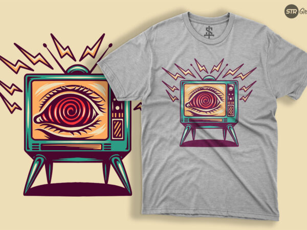 Brainwash television – retro illustration t shirt template