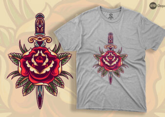 Rose And Knife – Retro Illustration t shirt design online