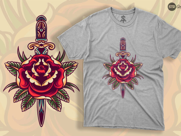 Rose and knife – retro illustration t shirt design online