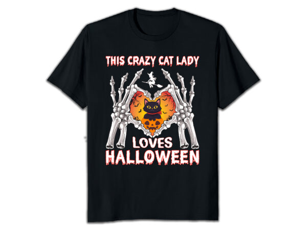 This crazy cat lady loves halloween t-shirt design with cat and heard shapes