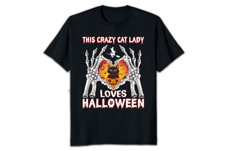 This crazy cat lady loves Halloween T-shirt design with cat and heard shapes