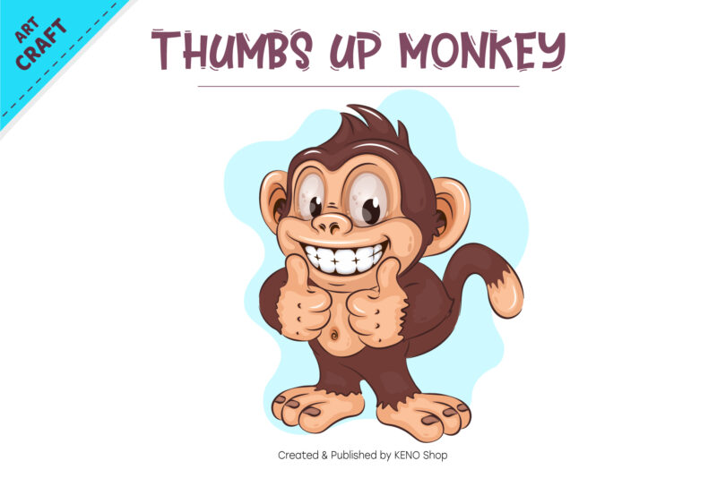 Thumbs up Monkey Cartoon. Crafting, Sublimation.