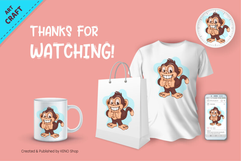 Thumbs up Monkey Cartoon. Crafting, Sublimation.