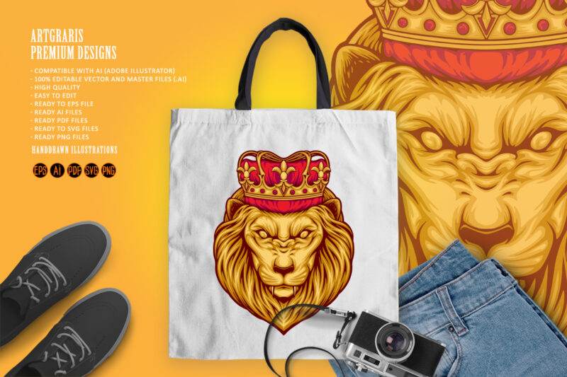 Classic elegant lion king crown illustrations