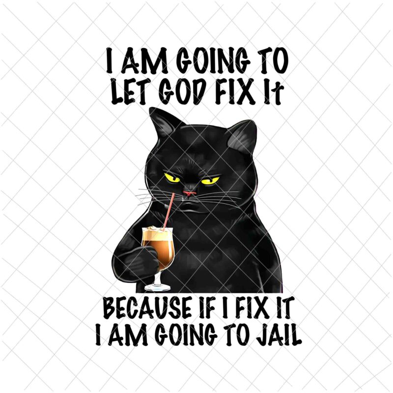 I am going to let God fix it Png, Because if I fix it I am going to jail Png, Funny Black Cat Png, Black Cat Quote Png, Black Cat