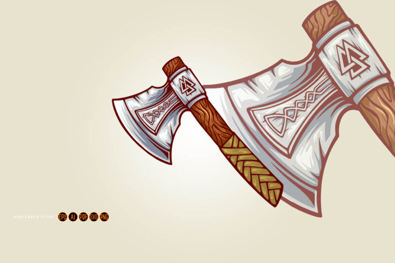 Viking battle axe weapon cartoon illustrations