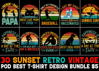 Vintage Sunset T-Shirt Design Bundle