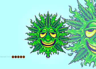 Weed leaf cute emoji smile illustrations