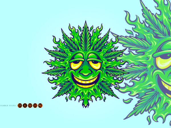 Weed leaf cute emoji smile illustrations t shirt design for sale