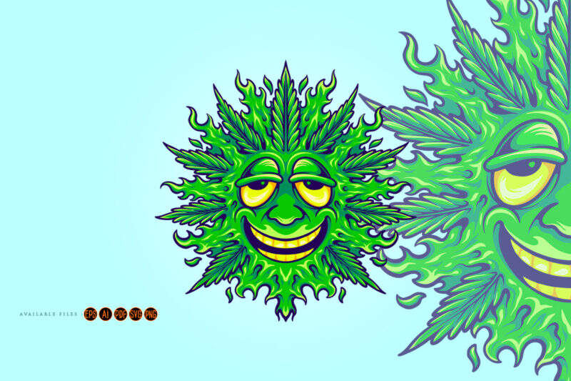 Weed leaf cute emoji smile illustrations