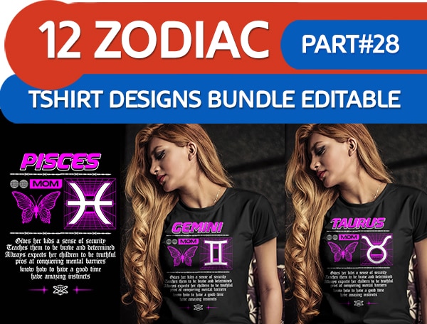 12 ZODIAC MOM tshirt designs bundle PART# 28 ON