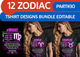 12 ZODIAC MOM tshirt designs bundle PART# 30 ON